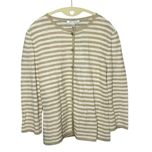 NWT St. John cardigan Sweater Set Beige Striped Small - Picture 2 of 6